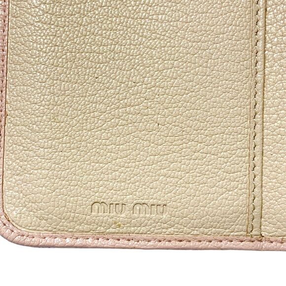 Miu Miu Madras Fiocco Tri-Fold Continental Wallet Purse Orchid Pink Cream Ribbon - Picture 6 of 12